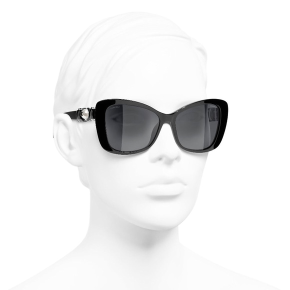 Chanel 5445-H 501/S4 Black Cat Eye Butterfly Pearl Sunglasses Shades 55-16-140 - Picture 1 of 9